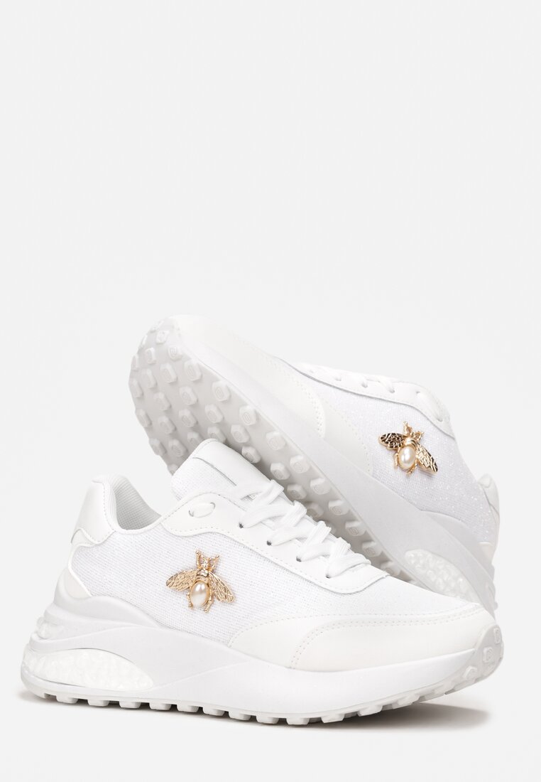 Białe Sneakersy Brokatowe na Grubej Podeszwie  Naono
