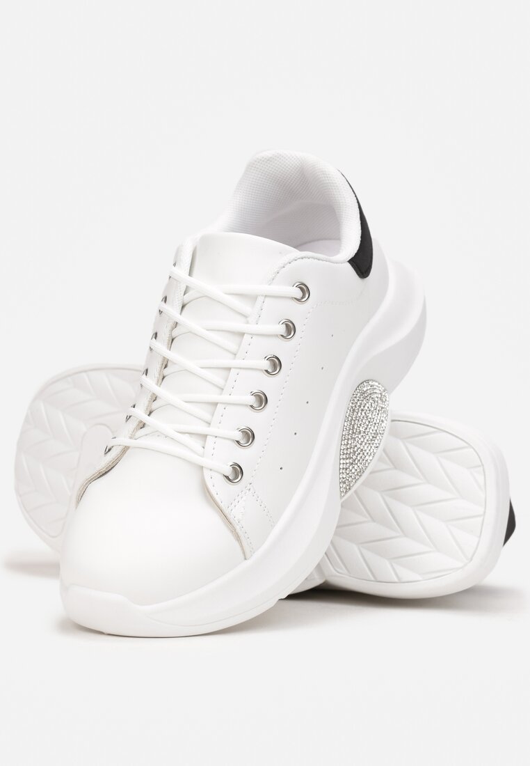 Biało-Czarne Sneakersy Sznurowane z Cyrkoniami Relnon