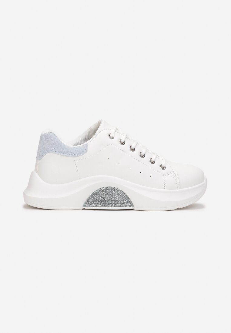Biało-Niebieskie Sneakersy Sznurowane z Cyrkoniami Relnon