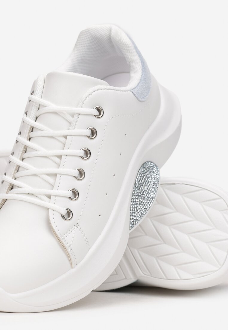 Biało-Niebieskie Sneakersy Sznurowane z Cyrkoniami Relnon