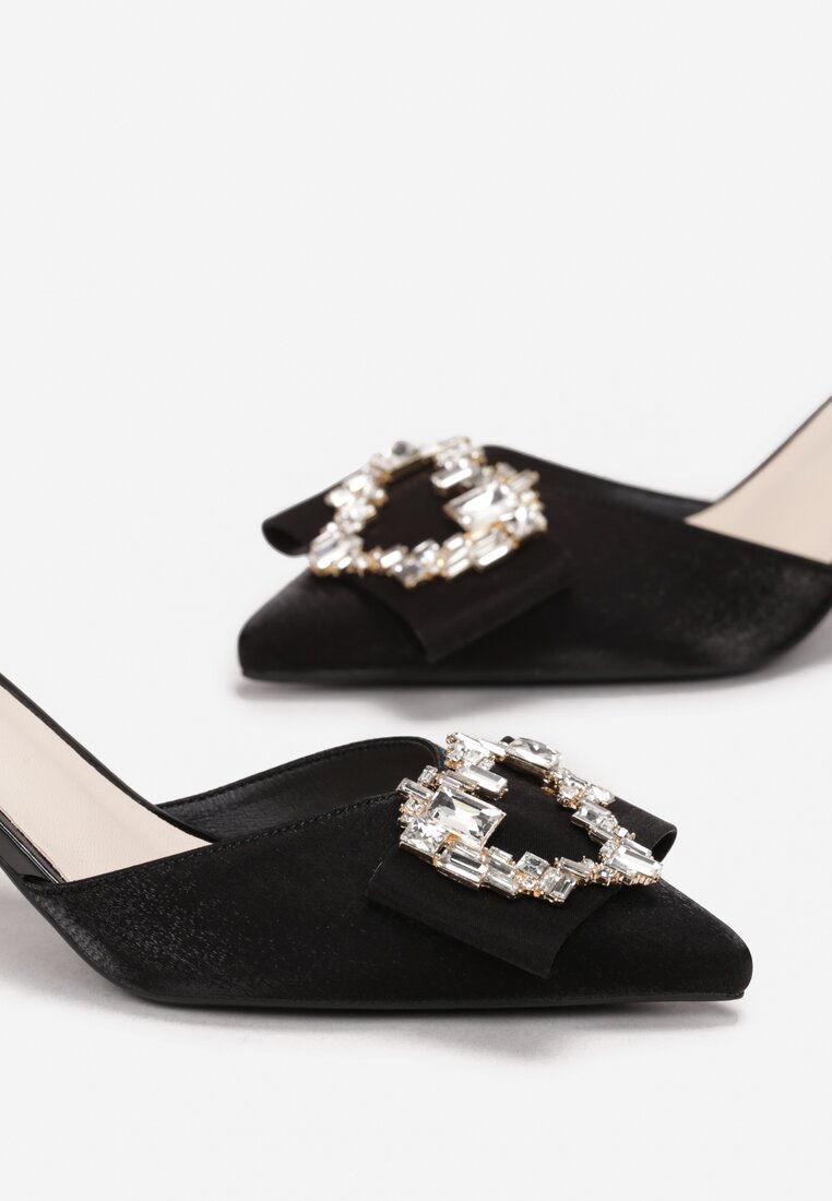 Czarne Czółenka na Obcasie Kaczuszka z Ozdobą z Cyrkonii Atoni