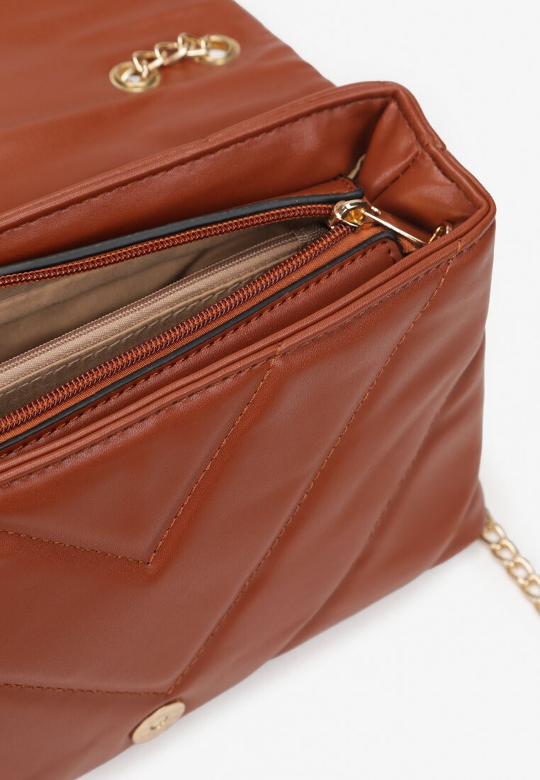 Brązowa Torebka na Długim Łańcuchu z Pikowaniem Sanag