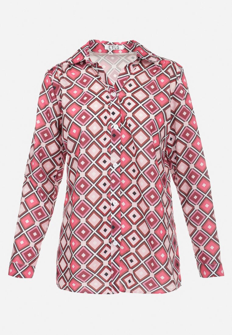 Różowa Koszula na Guziki z Geometrycznym Wzorem Ieawe