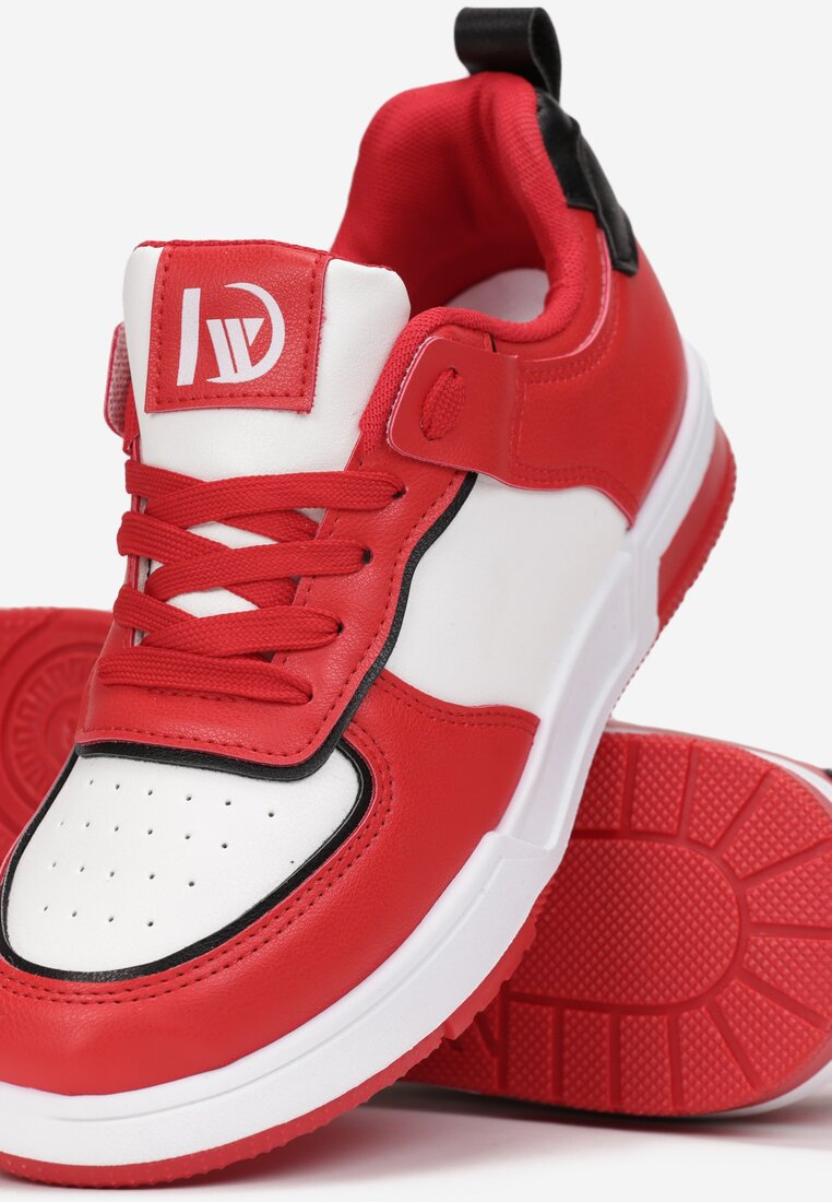 Biało-Czerwone Sneakersy z Imitacji Skóry Zdobione Wstawkami Naini