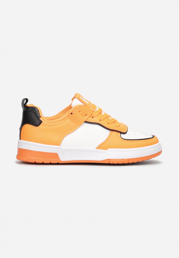 Pomarańczowe Sneakersy z Imitacji Skóry Zdobione Wstawkami Naini