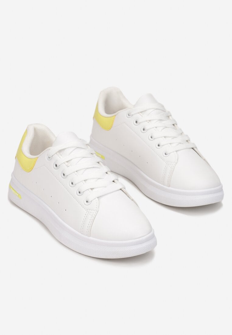 Biało-Żółte Sneakersy Sznurowane na Płaskiej Podeszwie Azih