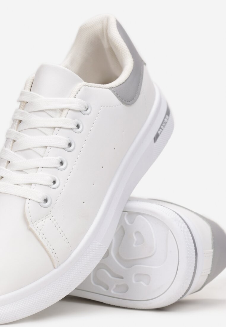 Biało-Szare Sneakersy Sznurowane na Płaskiej Podeszwie Azih