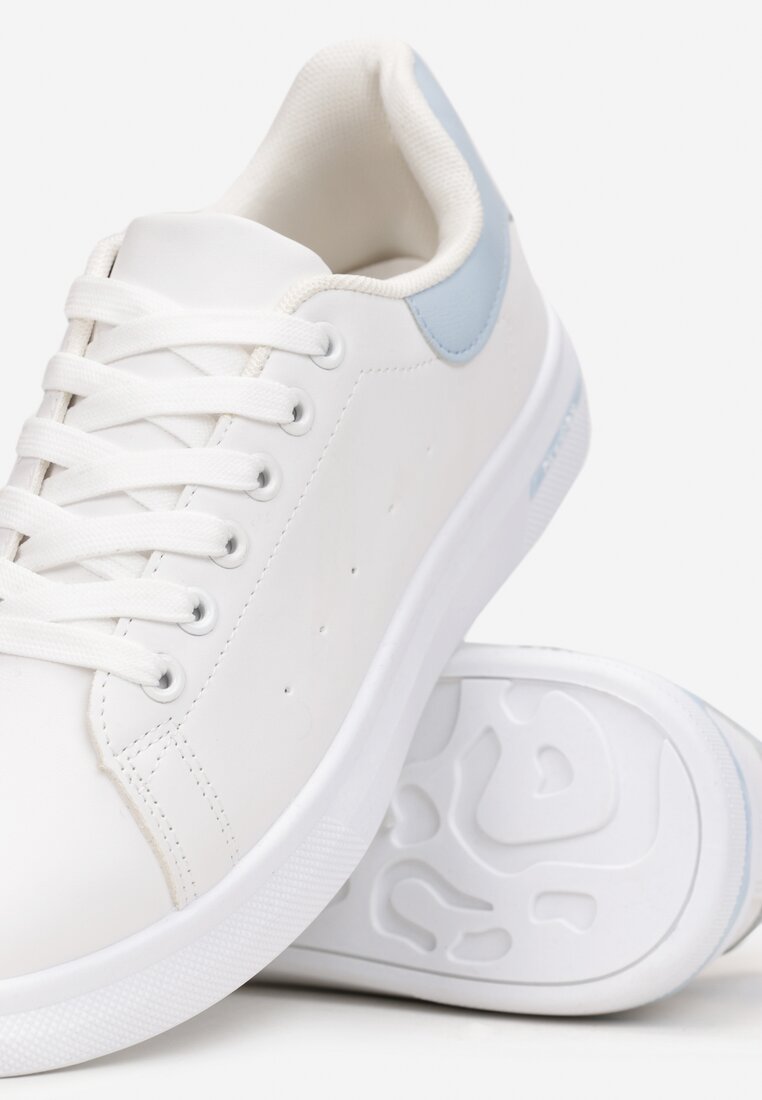 Biało-Niebieskie Sneakersy Sznurowane na Płaskiej Podeszwie Azih