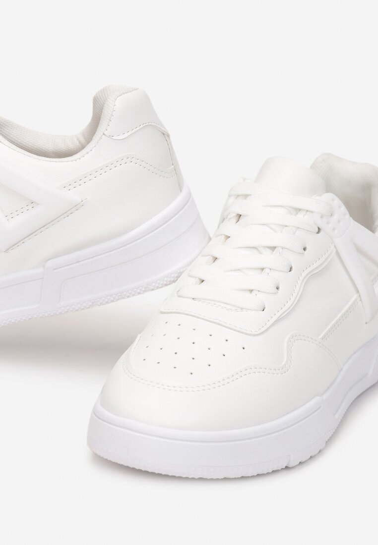 Białe Sneakersy ze Wstawkami i Perforacją na Nosku Linis