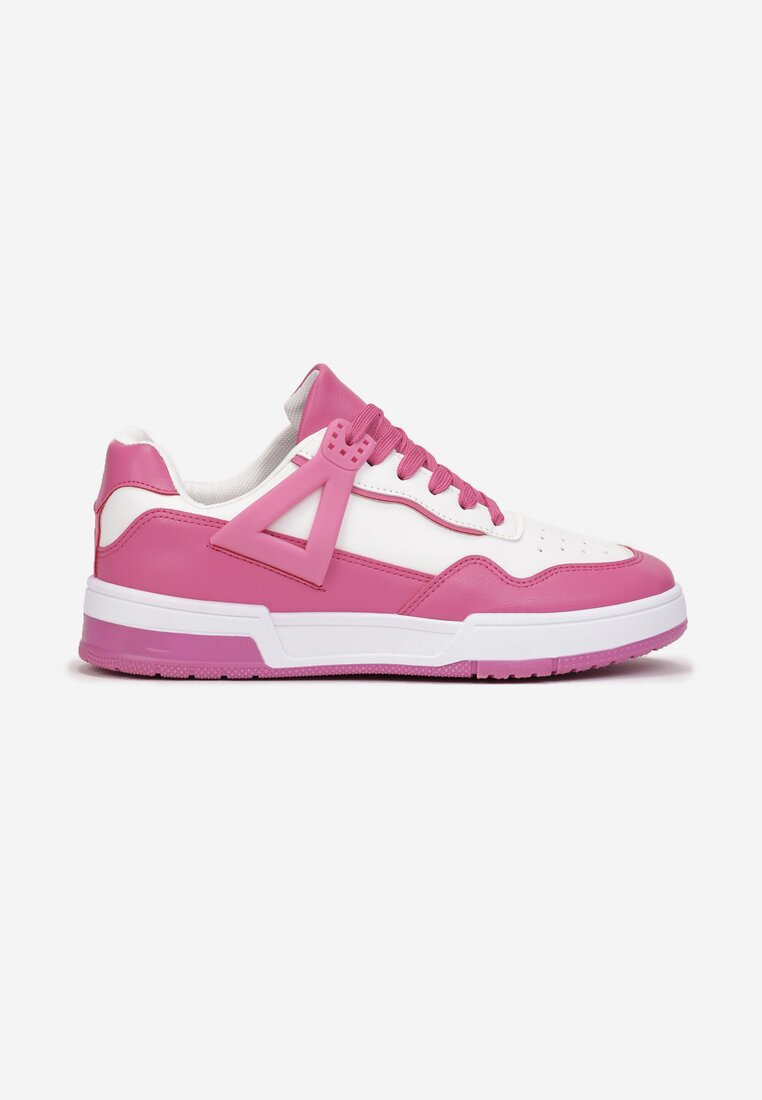 Biało-Fuksjowe Sneakersy ze Wstawkami i Perforacją na Nosku Linis