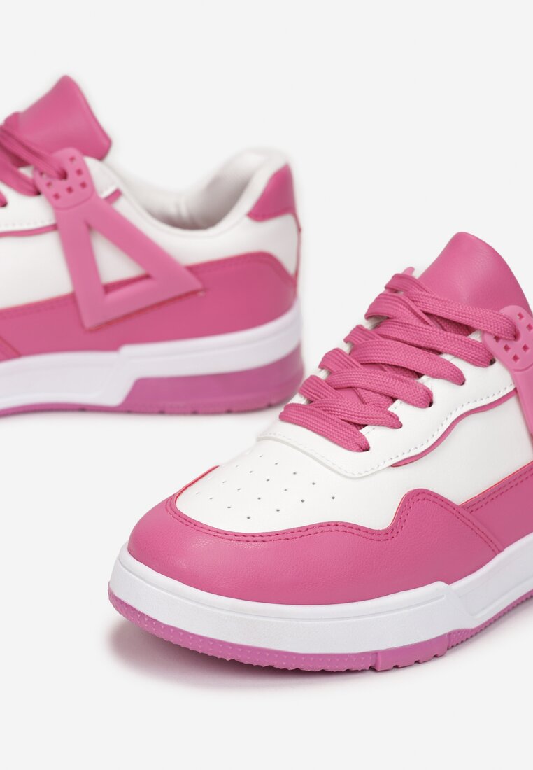 Biało-Fuksjowe Sneakersy ze Wstawkami i Perforacją na Nosku Linis
