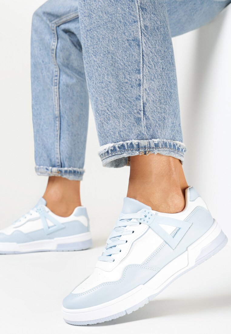 Niebieskie Sneakersy ze Wstawkami i Perforacją na Nosku Linis
