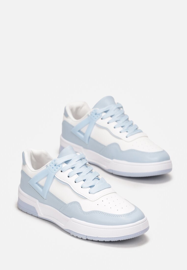 Niebieskie Sneakersy ze Wstawkami i Perforacją na Nosku Linis