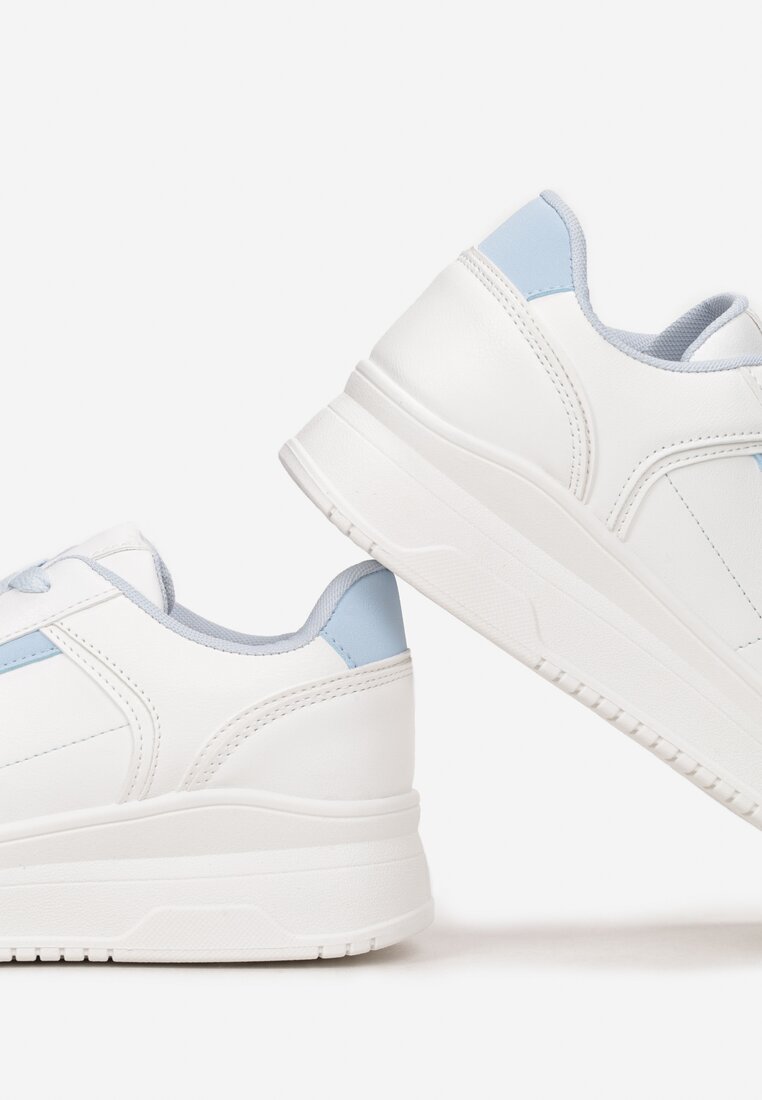 Biało-Niebieskie Sneakersy Sznurowane na Grubej Podeszwie Meandedi