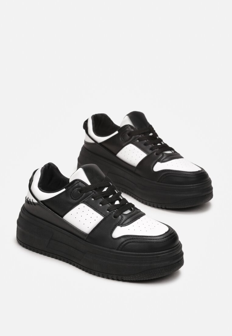 Czarne Sneakersy na Platformie z Ażurowymi Wstawkami Findime