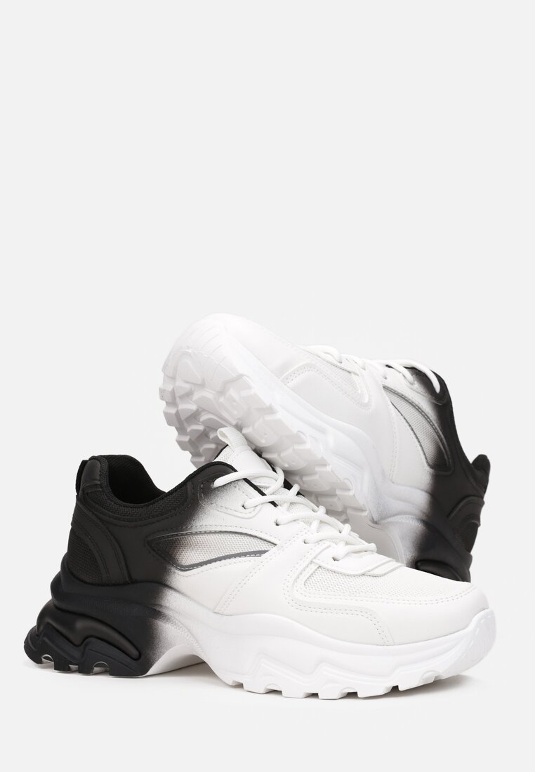 Czarno-Białe Sneakersy z Efektem Ombre na Tłoczonej Podeszwie Ellick