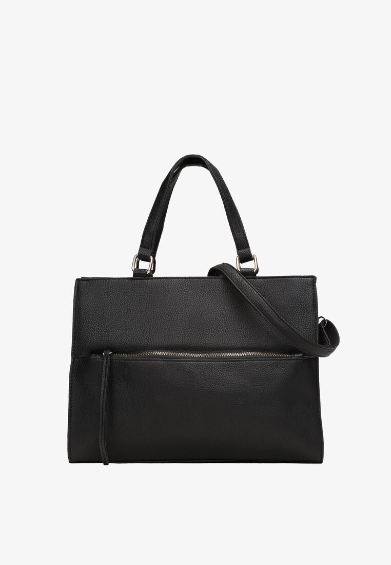Czarna Torebka Shopper z Imitacji Skóry Lerra