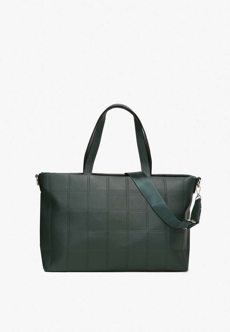 Ciemnozielona Torebka Shopper z Rączką i Kwadratowym Pikowaniem Elazo