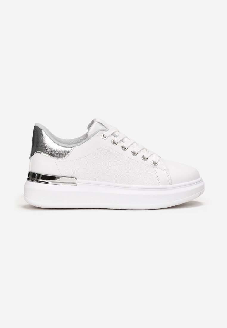 Biało-Srebrne Sneakersy z Metalicznymi Wstawkami Zolana