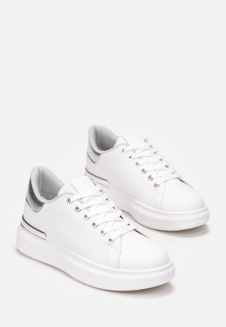 Biało-Srebrne Sneakersy z Metalicznymi Wstawkami Zolana