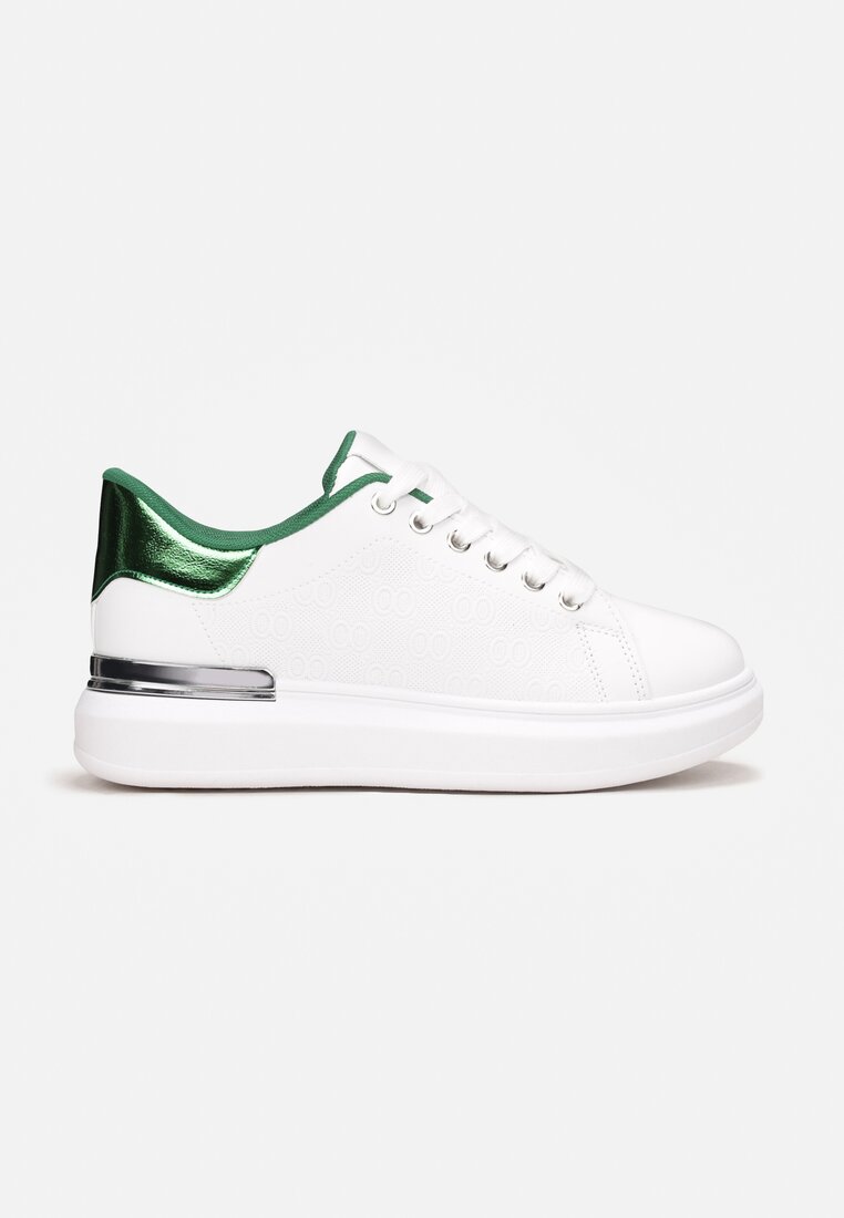 Biało-Zielone Sneakersy z Metalicznymi Wstawkami Zolana