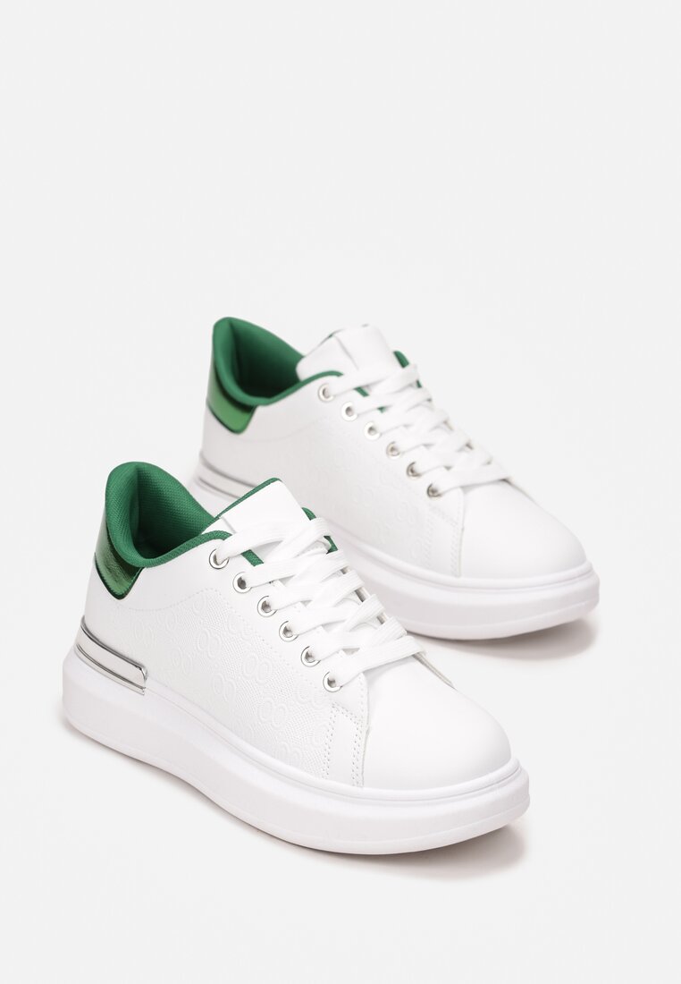 Biało-Zielone Sneakersy z Metalicznymi Wstawkami Zolana