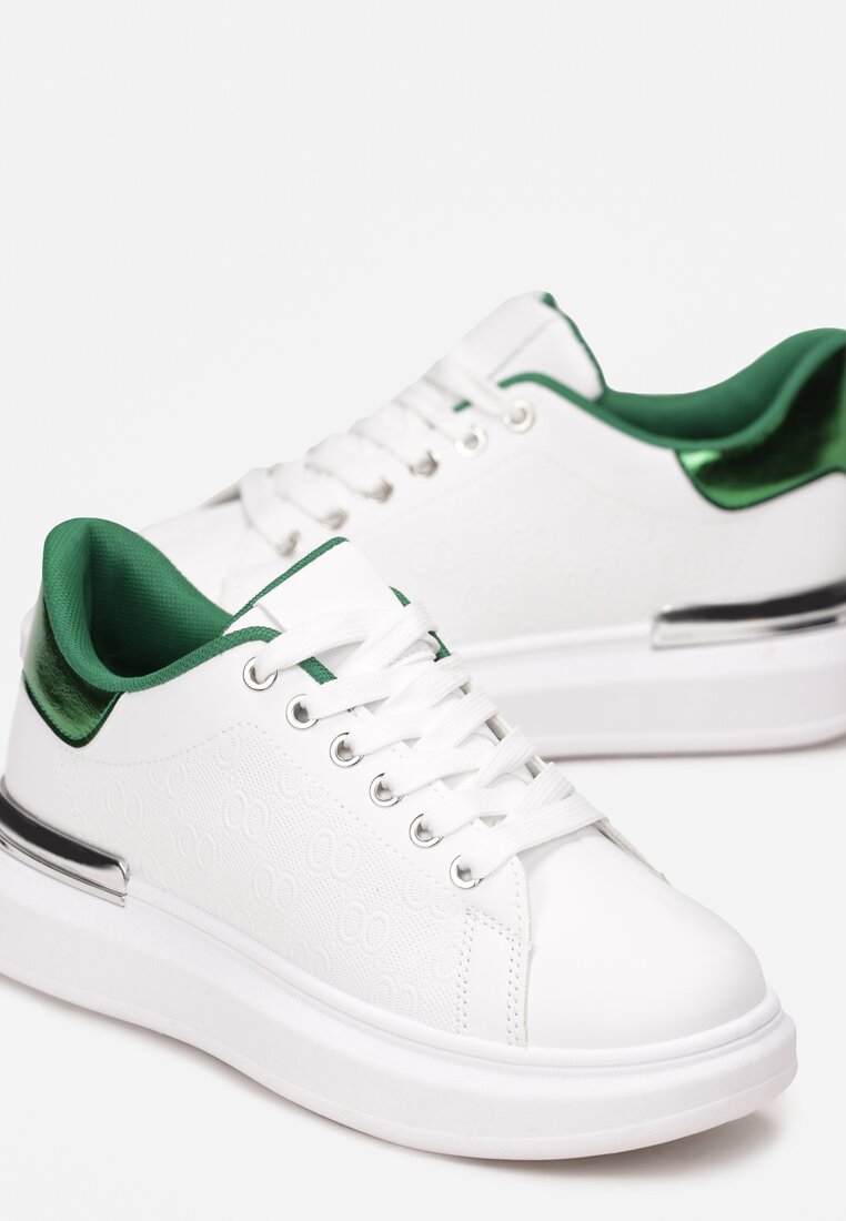 Biało-Zielone Sneakersy z Metalicznymi Wstawkami Zolana