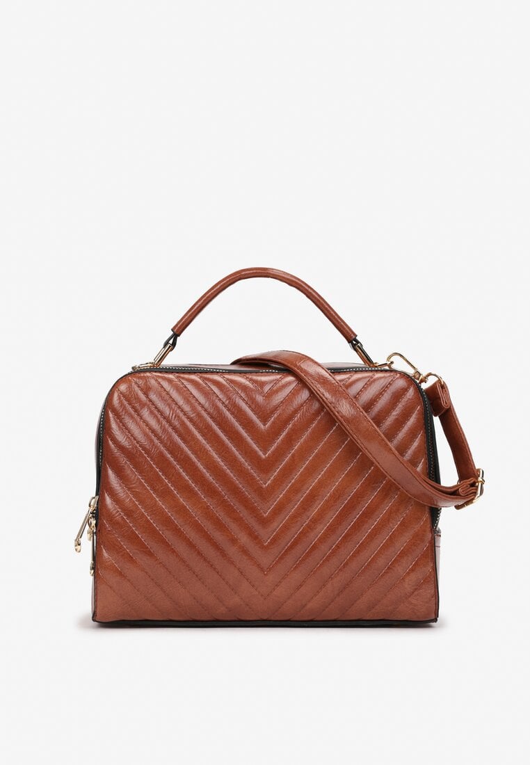 Brązowa Dwukomorowa Torebka ze Skośnym Pikowaniem Silja
