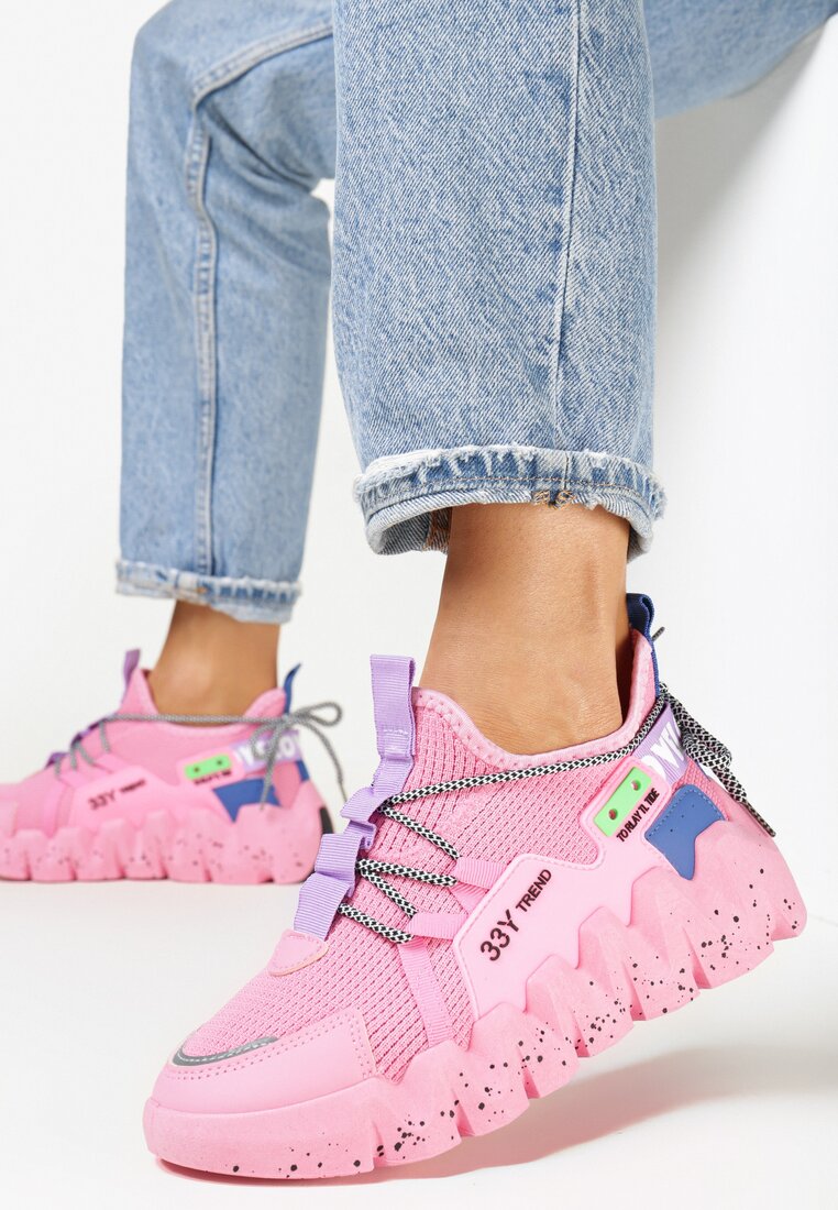 Fuksjowe Sneakersy na Grubej Podeszwie z Siateczkową Cholewką Sarahi