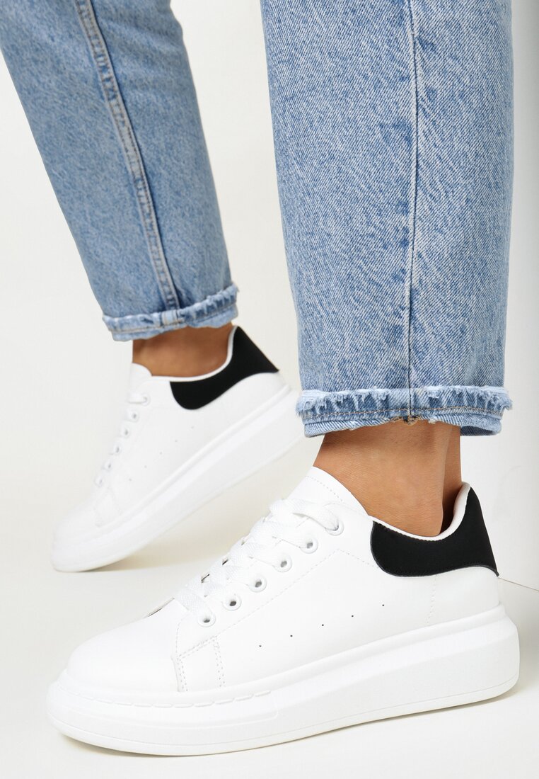 Biało-Czarne Sneakersy na Platformie z Wstawką Jazlene