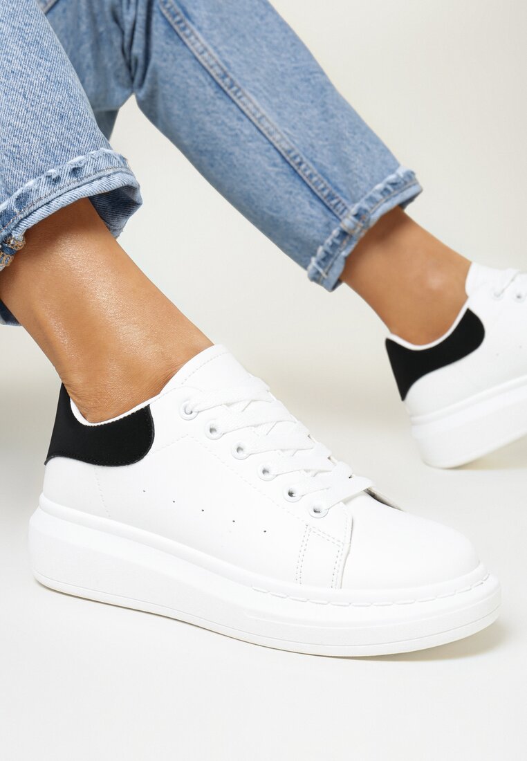 Biało-Czarne Sneakersy na Platformie z Wstawką Jazlene