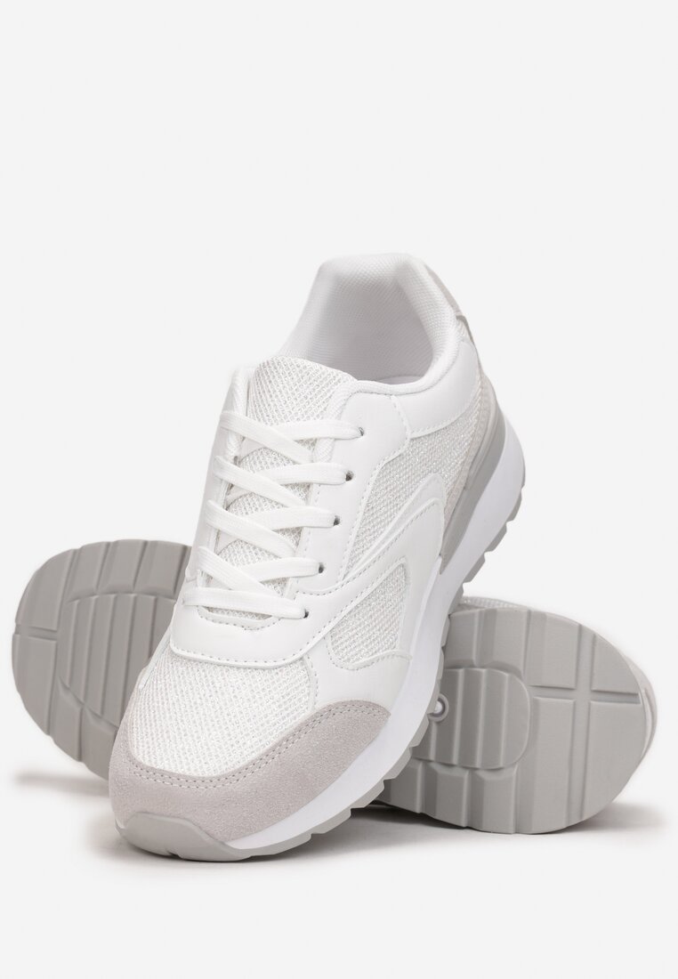 Białe Sznurowane Sneakersy z Brokatem Averine
