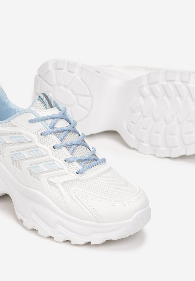 Biało-Niebieskie Sneakersy na Grubej Podeszwie z Silikonową Wstawką Nefoulle