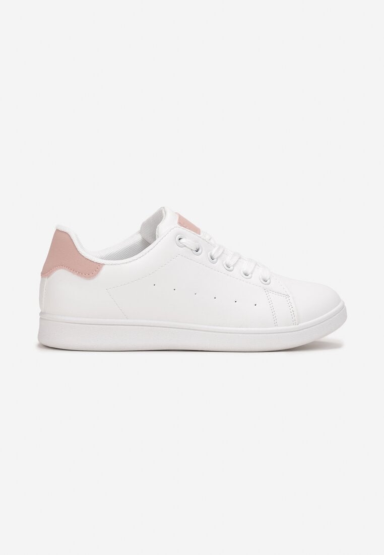 Biało-Różowe Buty Sportowe na Płaskiej Podeszwie ze Sznurowaniem Ecea