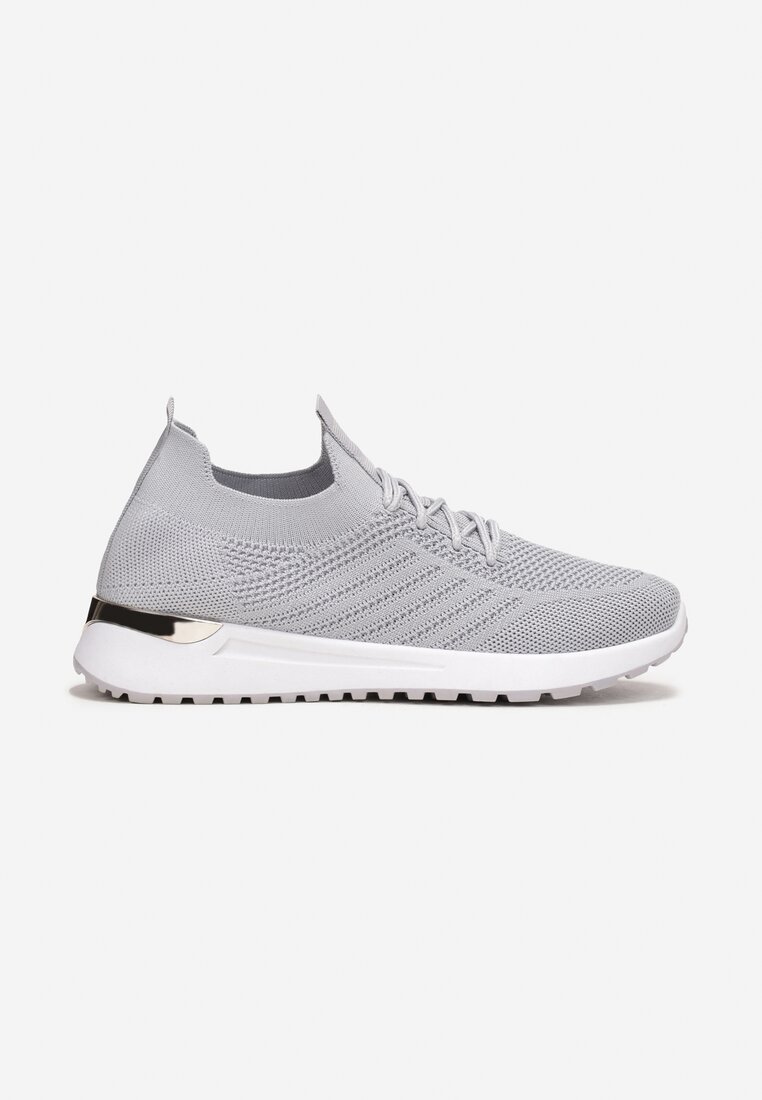 Szare Buty Sportowe z Siateczkową Cholewką z Metaliczną Wstawką Starlette