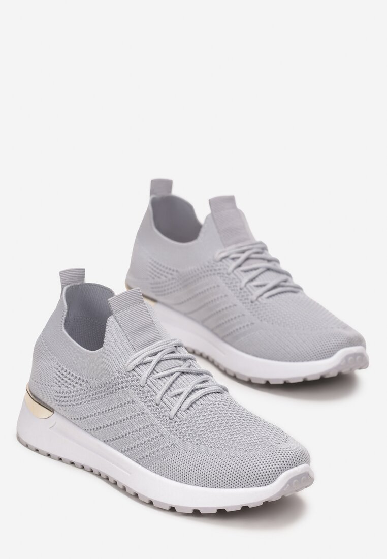 Szare Buty Sportowe z Siateczkową Cholewką z Metaliczną Wstawką Starlette