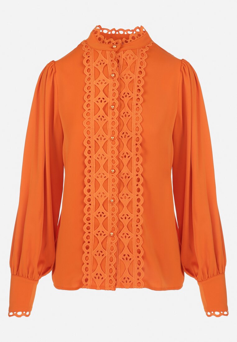 Pomarańczowa Koszula z Koronką i Perłami Cassa