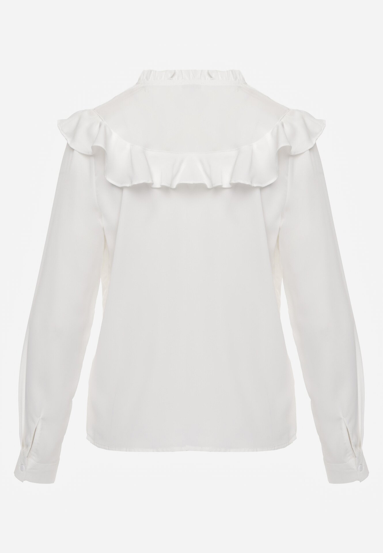 Biała Koszula z Ozdobnym Kołnierzem z Falbaną Acitani