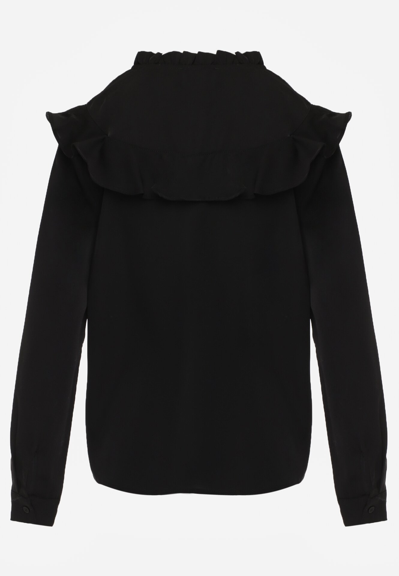 Czarna Koszula z Ozdobnym Kołnierzem z Falbaną Acitani