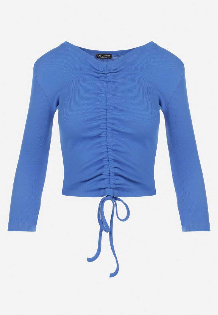 Niebieska Bluzka z Elastycznej Tkaniny ze Ściągaczem Suedia