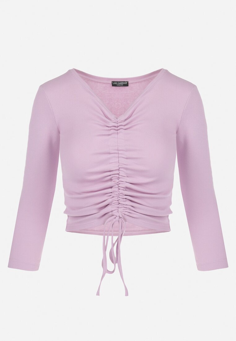 Różowa Bluzka z Elastycznej Tkaniny ze Ściągaczem Suedia