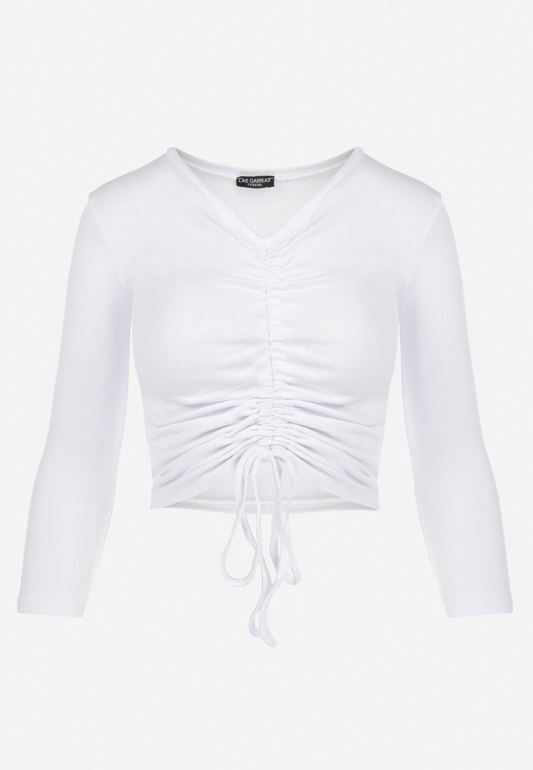 Biała Bluzka z Elastycznej Tkaniny ze Ściągaczem Suedia