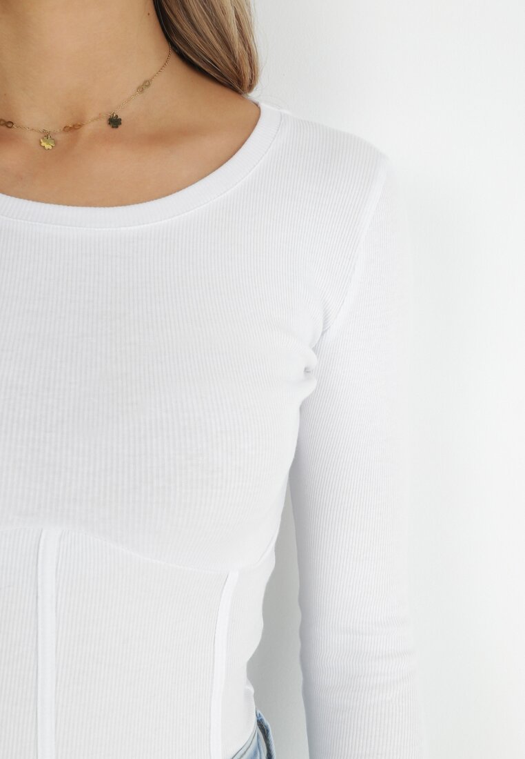 Biała Bawełniana Bluzka Gorsetowa z Rękawem 3/4 Ajay