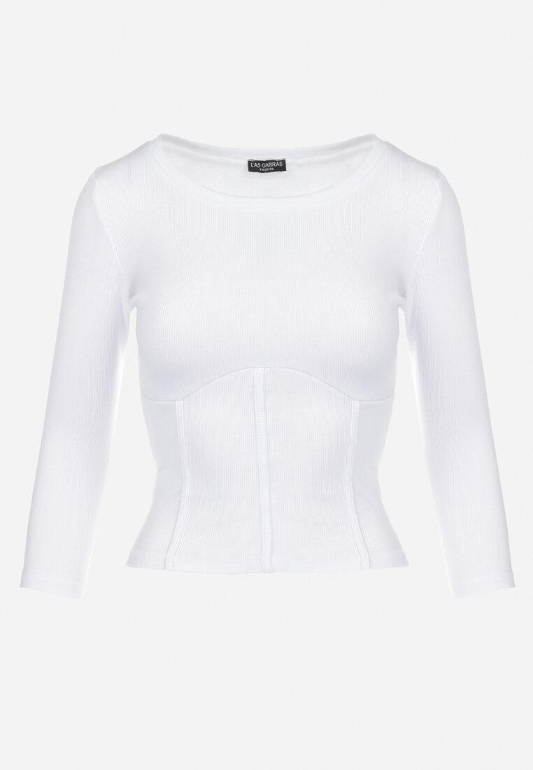 Biała Bawełniana Bluzka Gorsetowa z Rękawem 3/4 Ajay