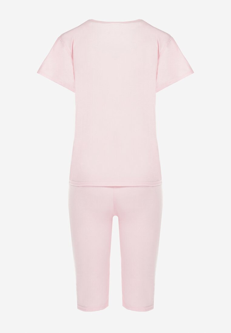 Różowy 2-częściowy Komplet Piżamowy z T-shirtem i Krótkimi Legginsami Tiyose