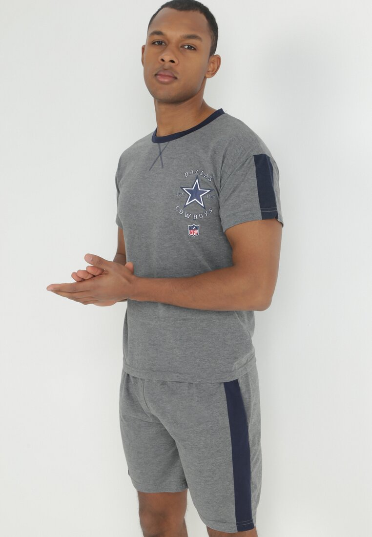 Szary 2-częściowy Bawełniany Komplet Piżamowy z T-shirtem i Szortami Cadal