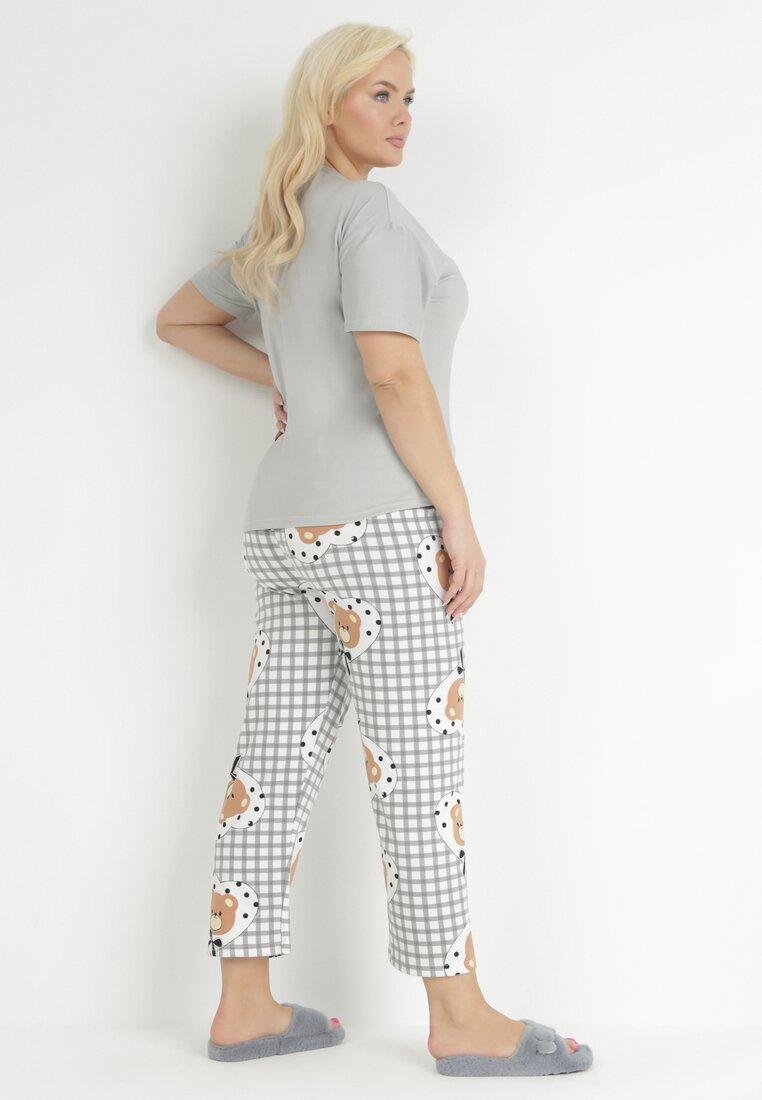 Szary 3-częściowy Komplet Piżamowy z T-shirtem Spodniami i Szortami Nitte