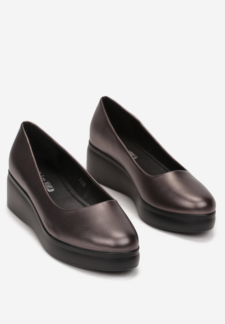 Srebrne Czółenka na Niskim Koturnie z Okrągłym Noskiem Ryelle