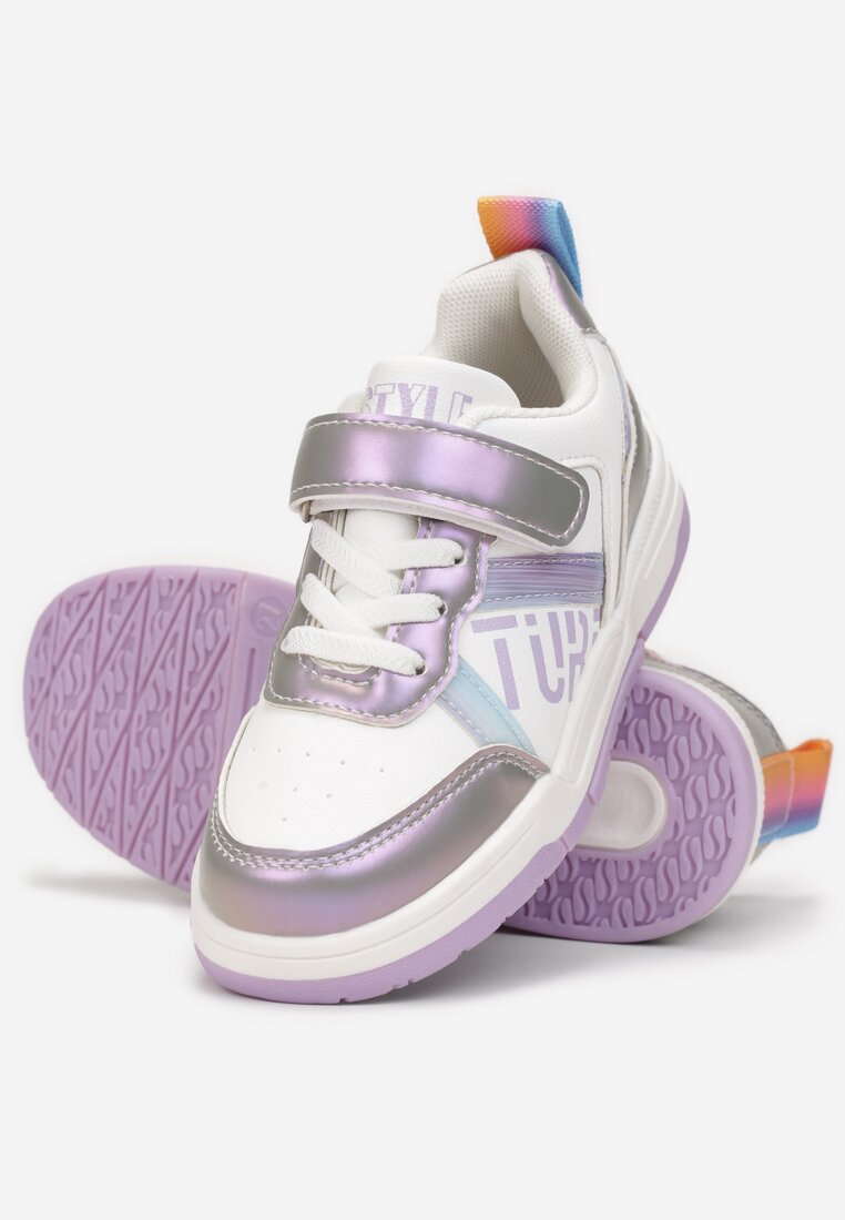 Biało-Srebrne Metaliczne Buty Sportowe na Rzep z Wkładką ze Skóry Naturalnej Canyla
