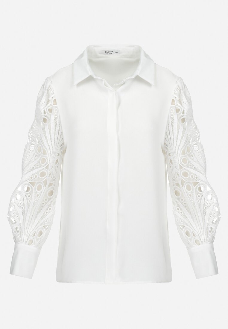 Biała Koszula z Koronkowymi Rękawami Laeneis